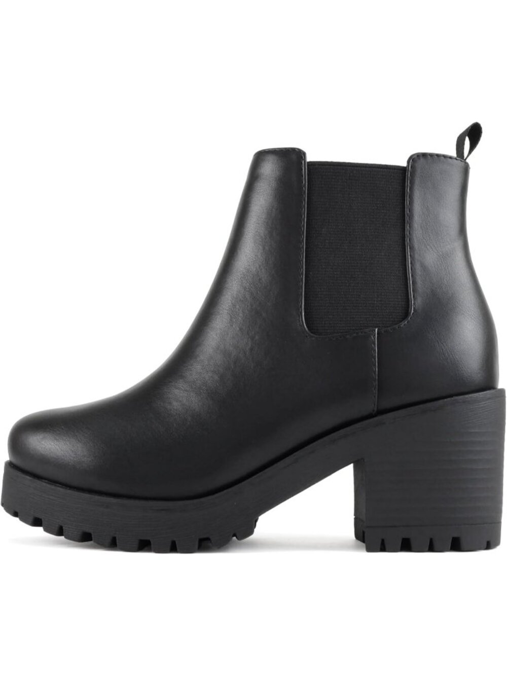 Women's Black Patent Pull On Chunky Heel Closed Toe Ankle Booties Shoes